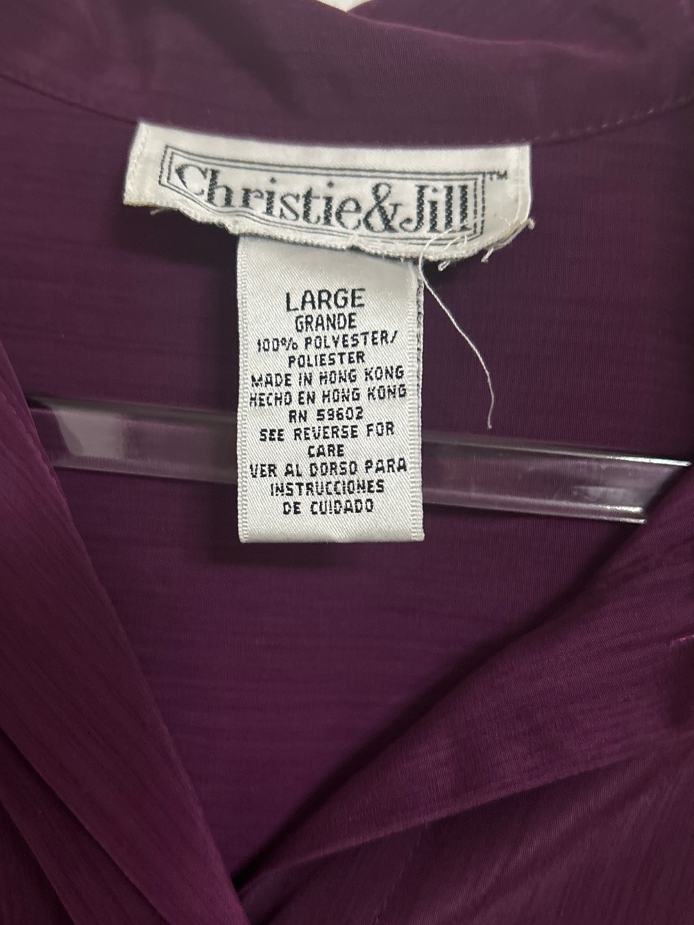 Vintage Christie & Jill Burgundy Blouse Large | Sheer Button Front Career Top - Picture 3 of 6